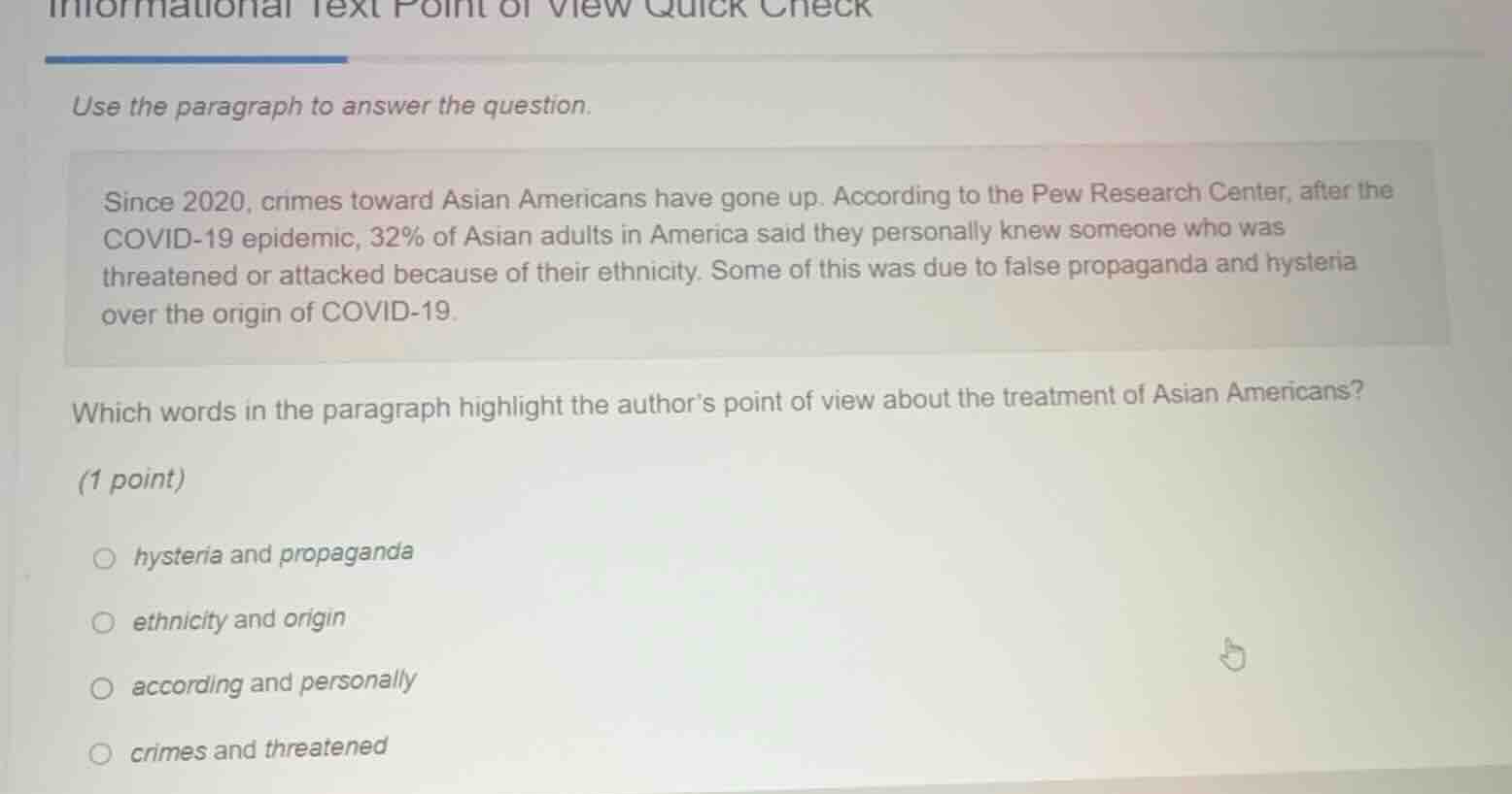 informational text point of view quick check use the paragraph to answe…