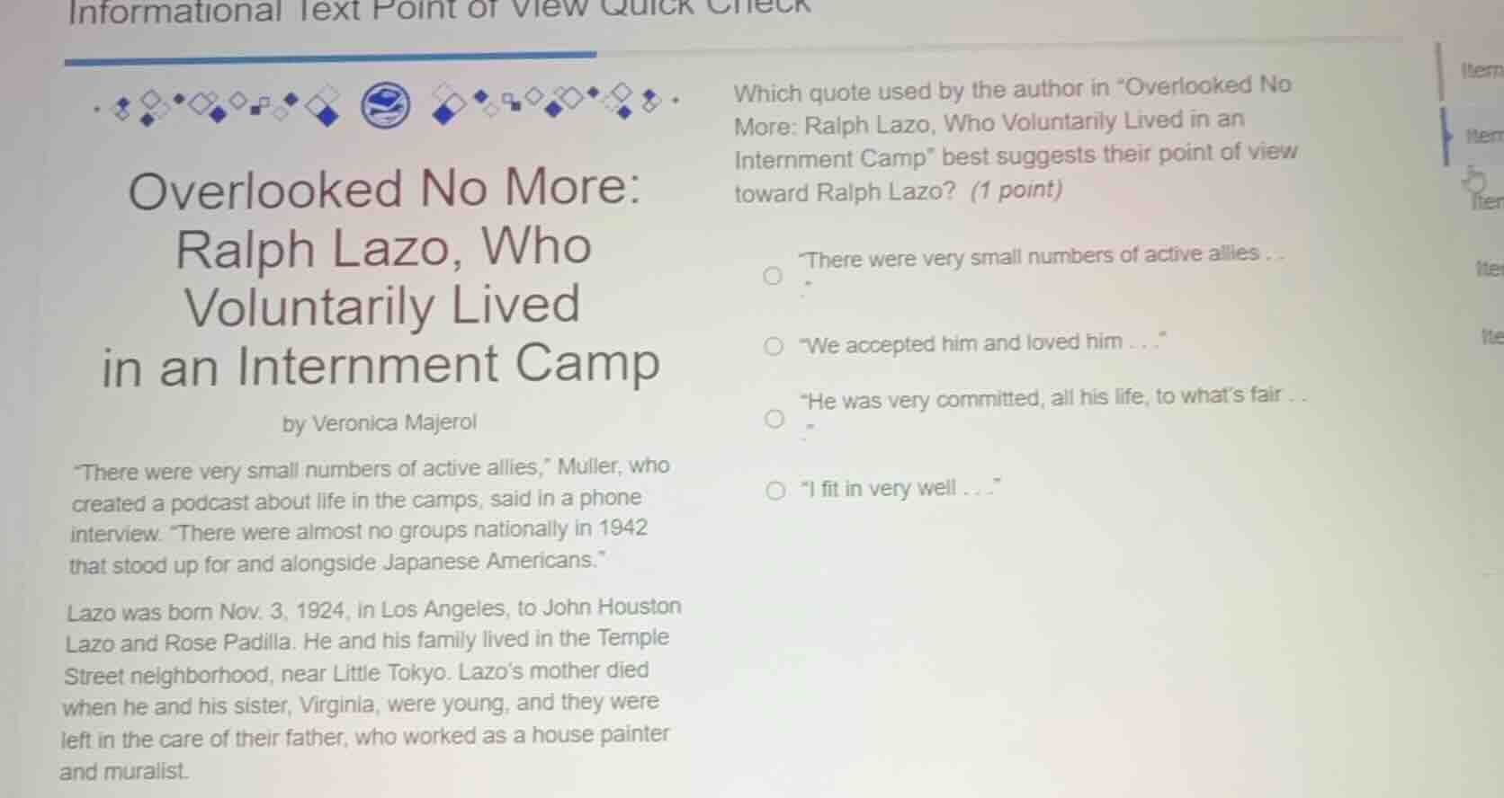 informational text point of view quick check overlooked no more: ralph …