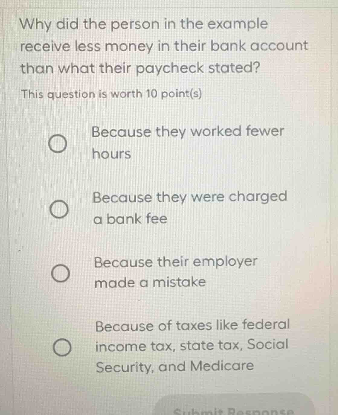 why did the person in the example receive less money in their bank acco…