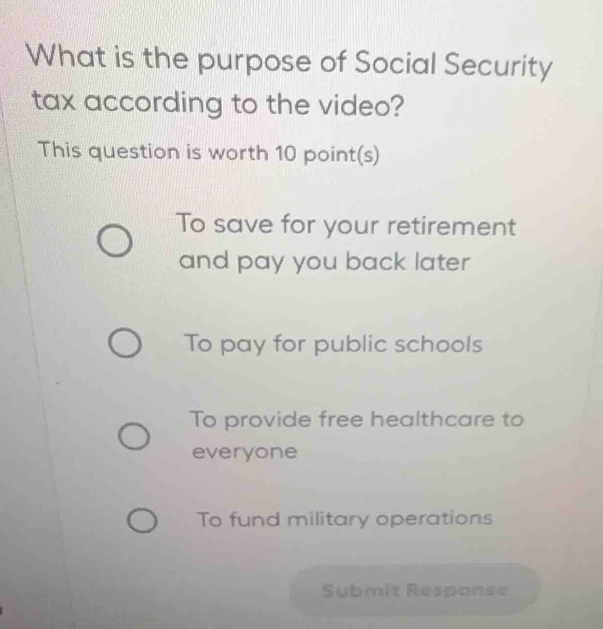 what is the purpose of social security tax according to the video? this…