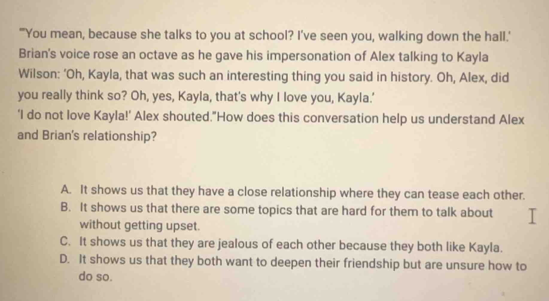 \you mean, because she talks to you at school? ive seen you, walking do…