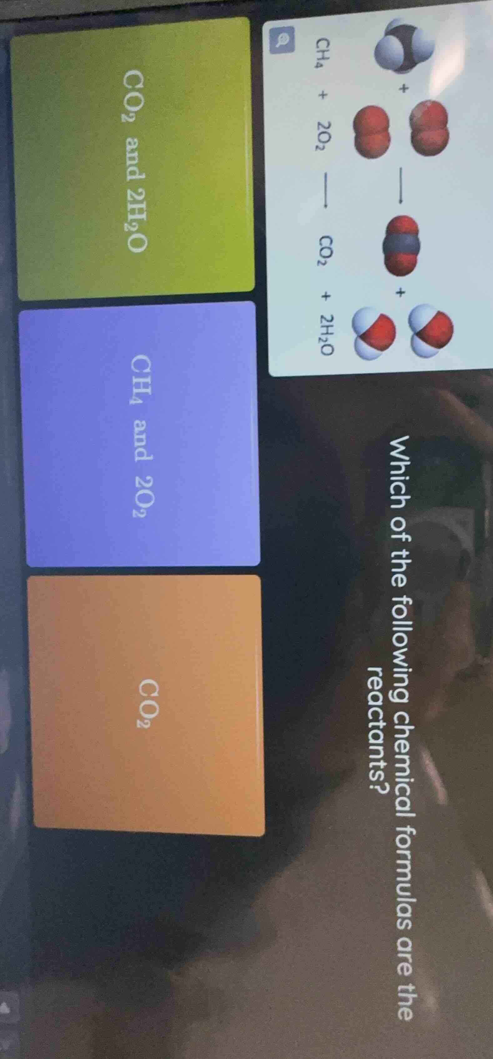 which of the following chemical formulas are the reactants? co₂ and 2h₂…