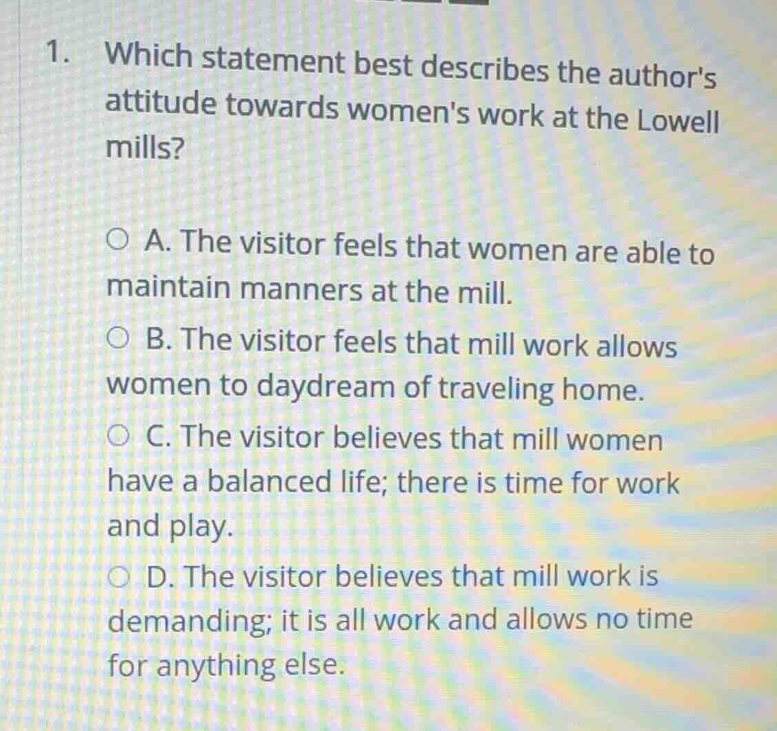 1. which statement best describes the authors attitude towards womens w…