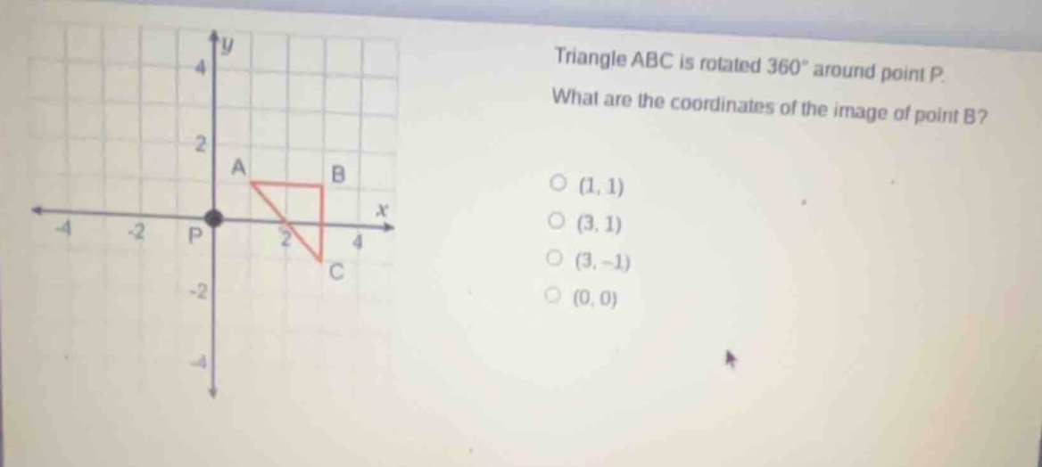 triangle abc is rotated 360° around point p. what are the coordinates o…