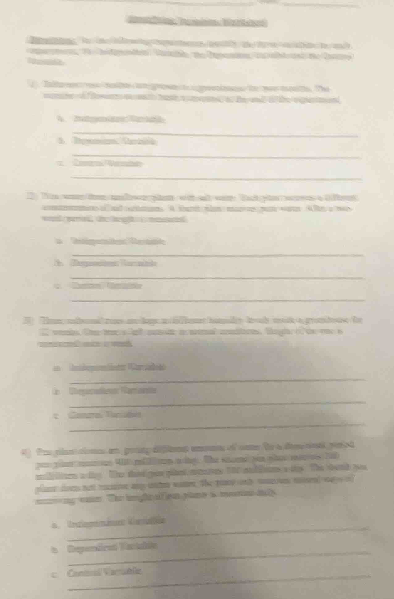 directions: for the following experiments, identify the independent var…