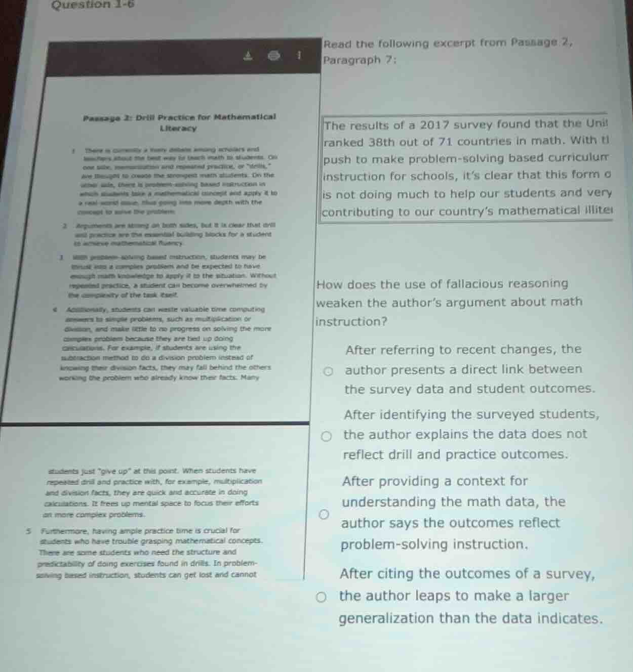 question 1-6 passage 2: drill practice for mathematical literacy 1 ther…