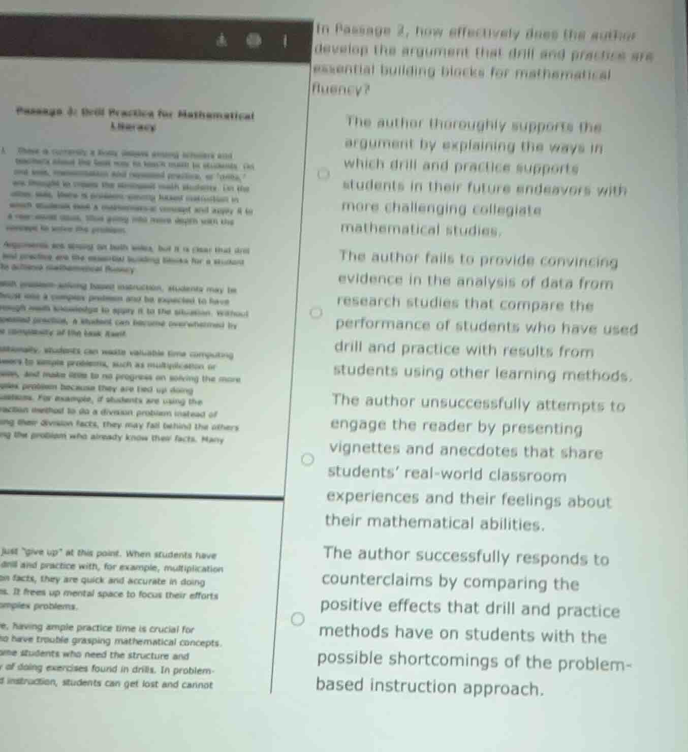 passage 3: drill practice for mathematical literacy there is currently …