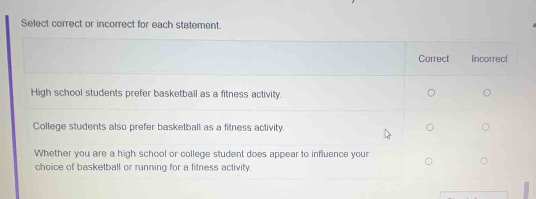 select correct or incorrect for each statement. high school students pr…