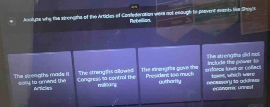 analyze why the strengths of the articles of confederation were not eno…