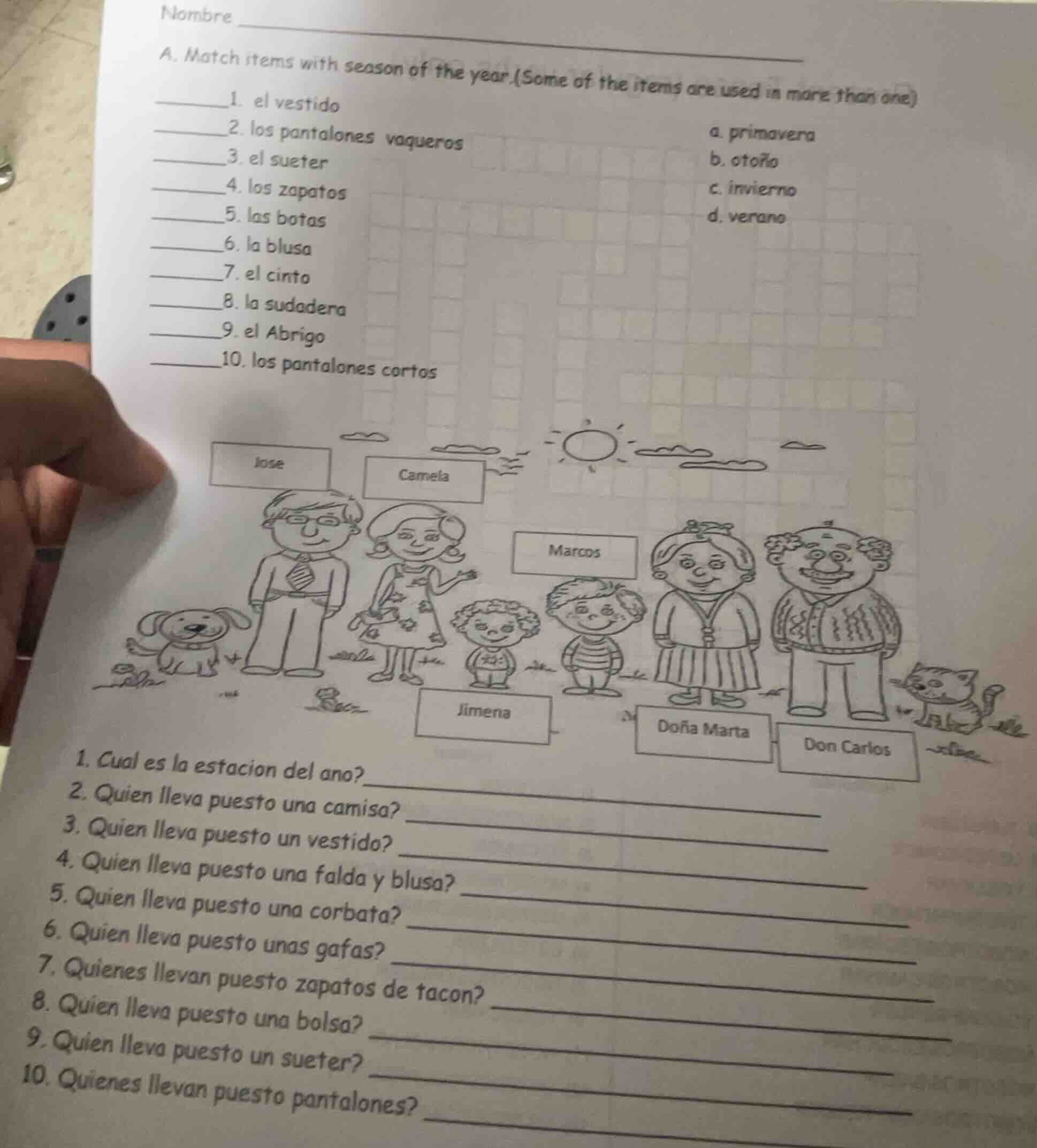 nombre a. match items with season of the year.(some of the items are us…