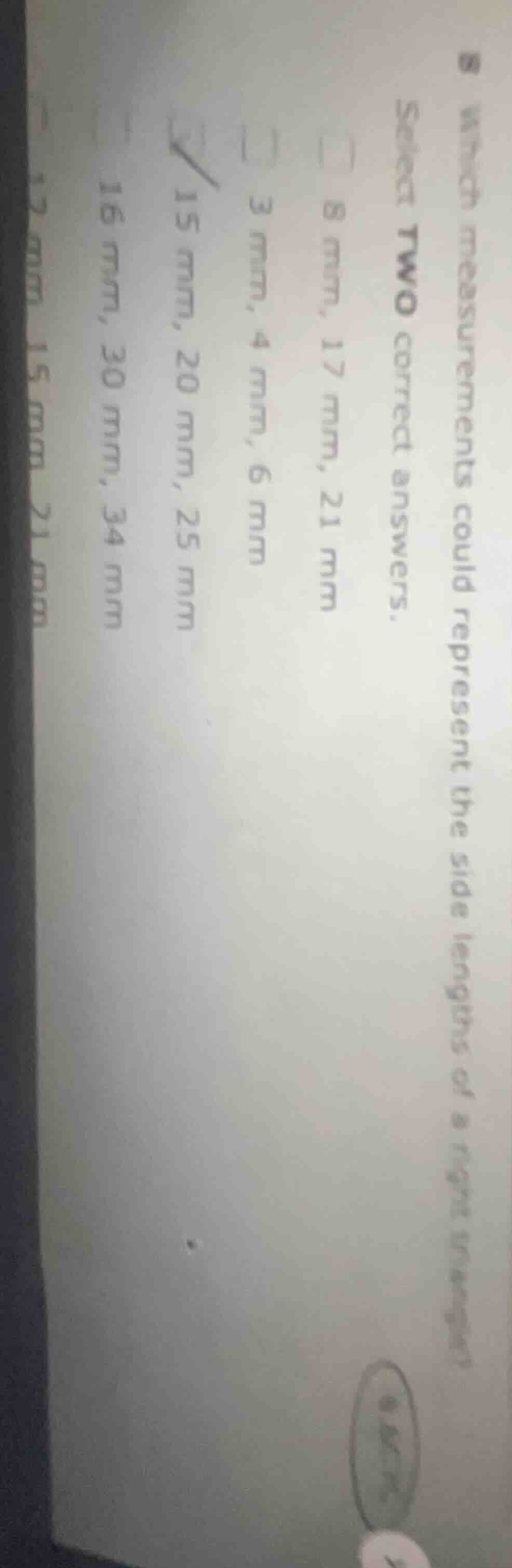 8. which measurements could represent the side lengths of a right trian…