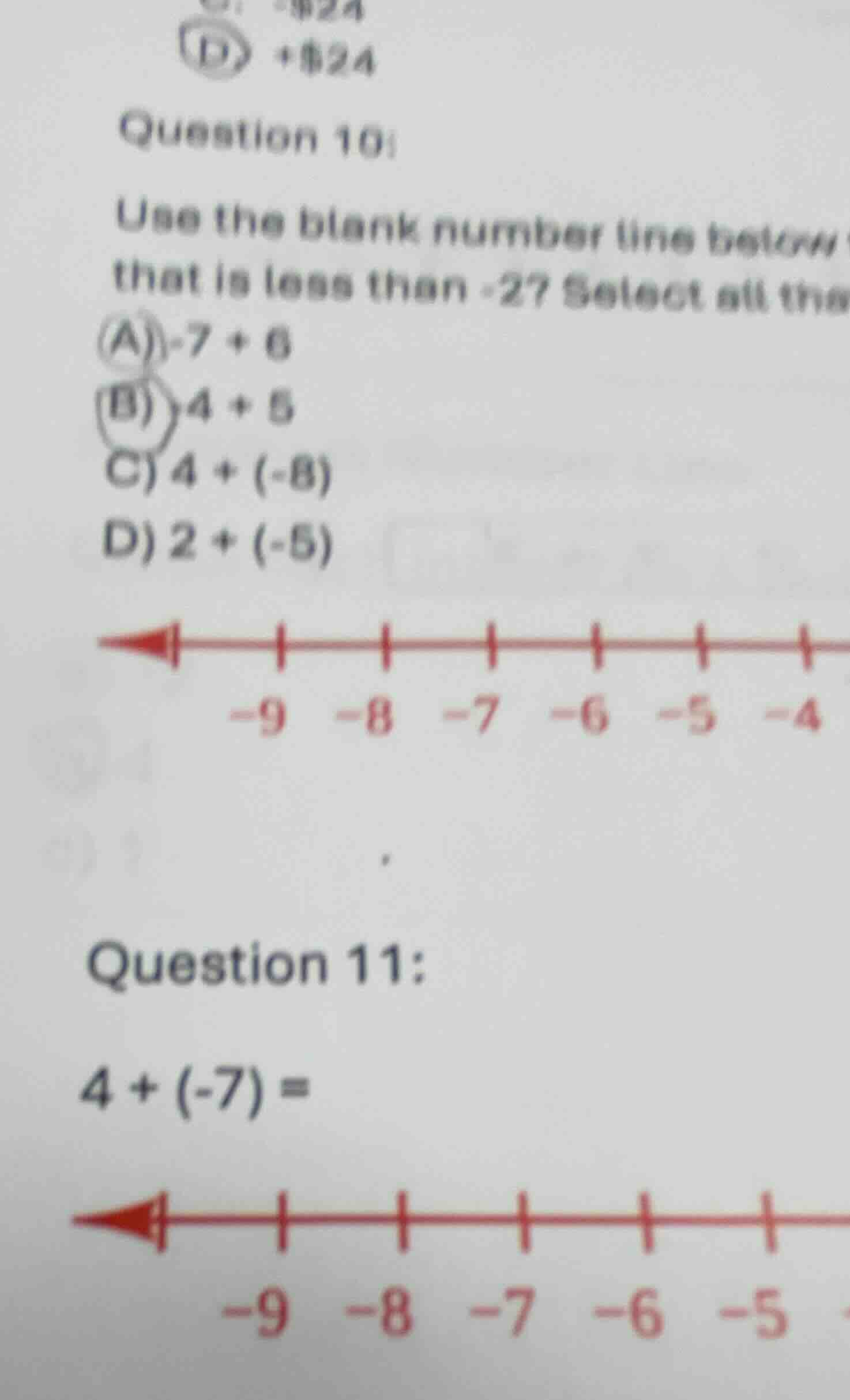 question 10: use the blank number line below that is less than -27 sele…