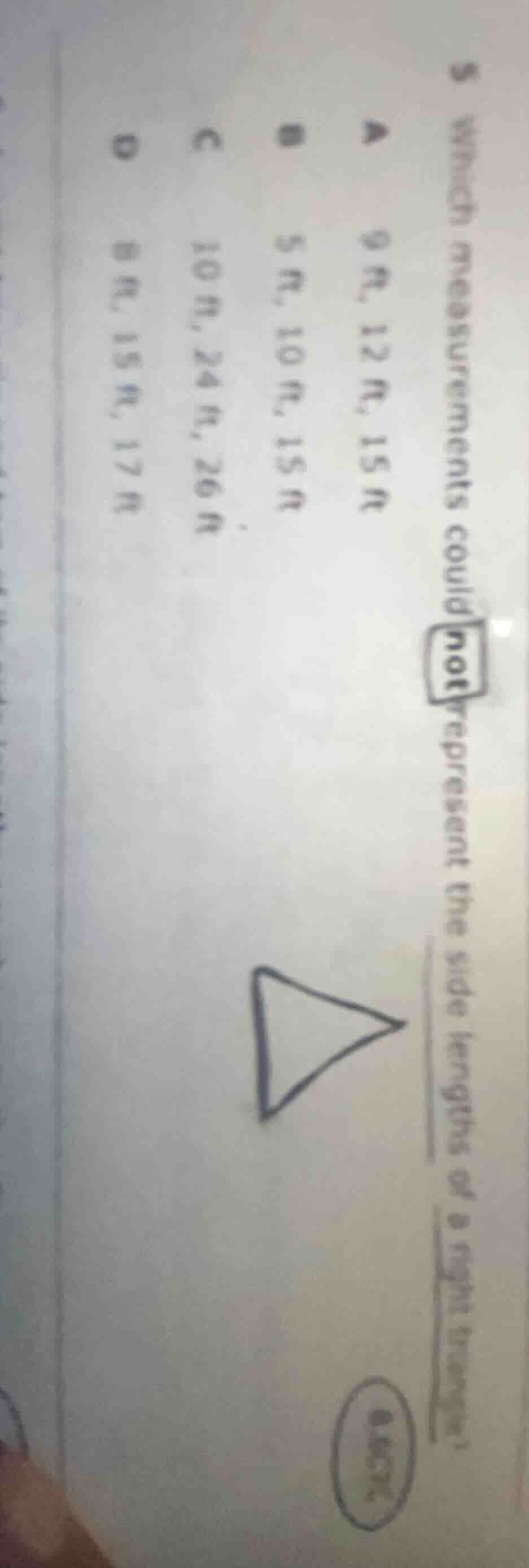 5 which measurements could not represent the side lengths of a right tr…
