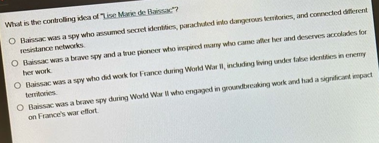 what is the controlling idea of \lise marie de baissac\? - baissac was …