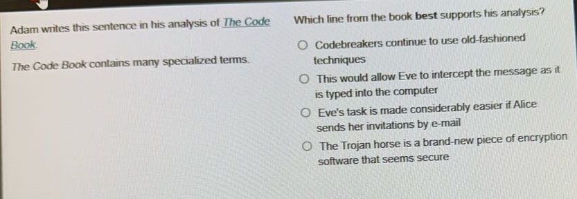 adam writes this sentence in his analysis of the code book. the code bo…