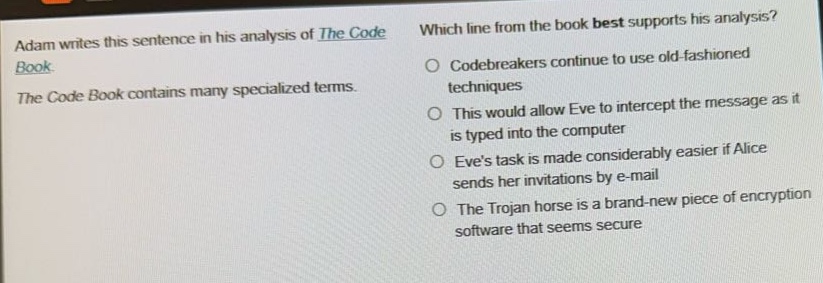 adam writes this sentence in his analysis of the code book. the code bo…