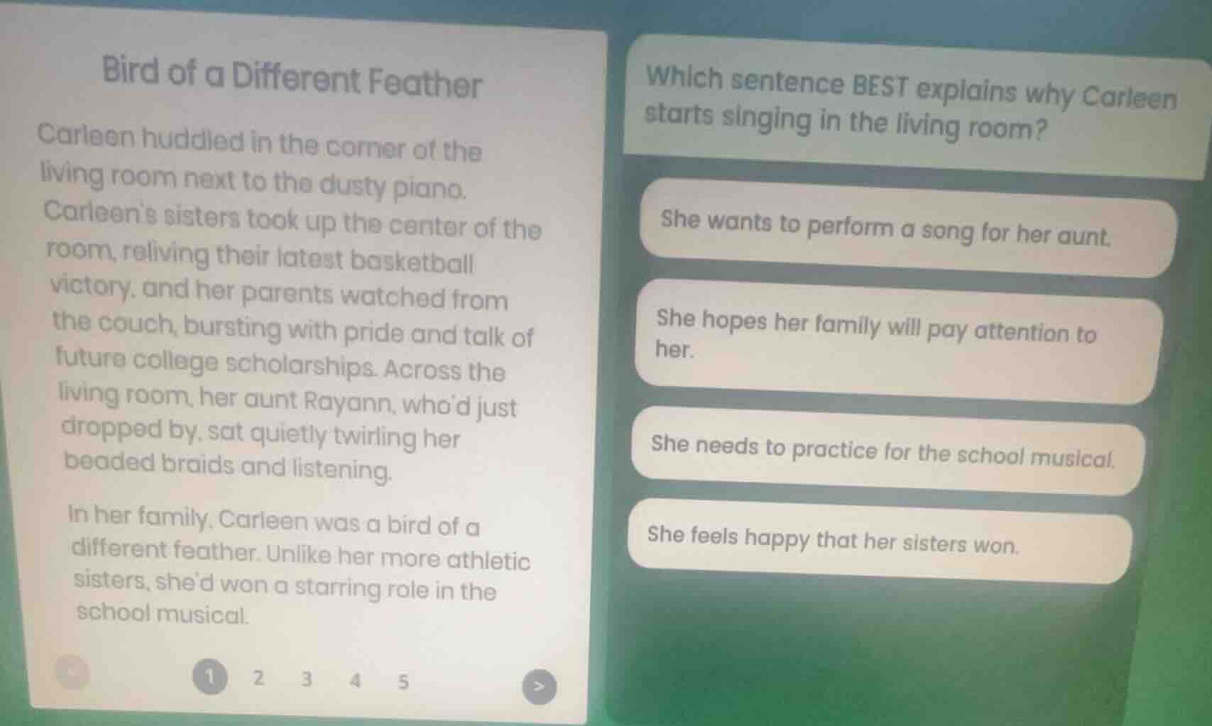 bird of a different feather carleen huddled in the corner of the living…