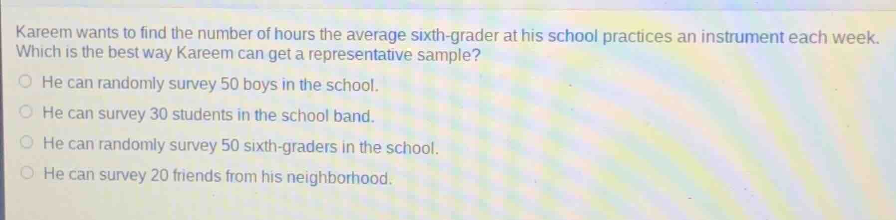 kareem wants to find the number of hours the average sixth - grader at …