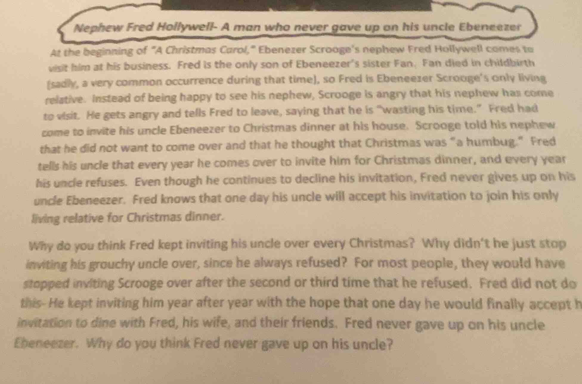 nephew fred hollywell- a man who never gave up on his uncle ebenezer at…