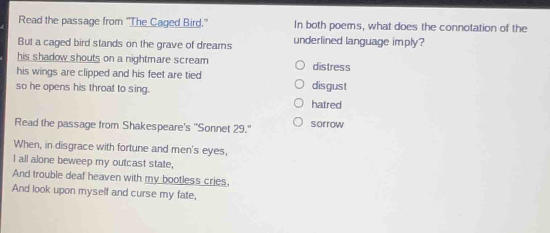 read the passage from \the caged bird.\ but a caged bird stands on the …