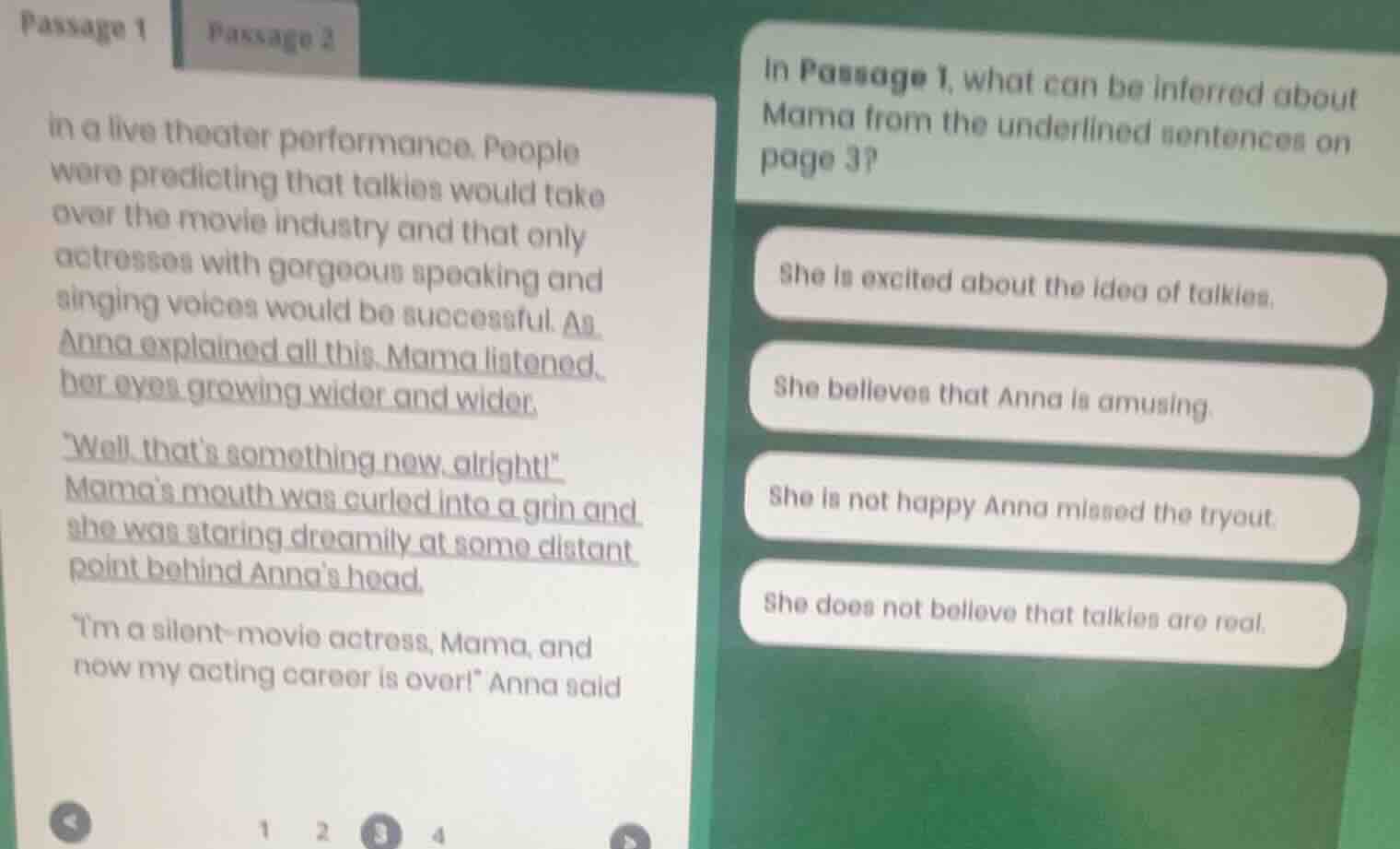 passage 1 passage 2 in a live theater performance. people were predicti…