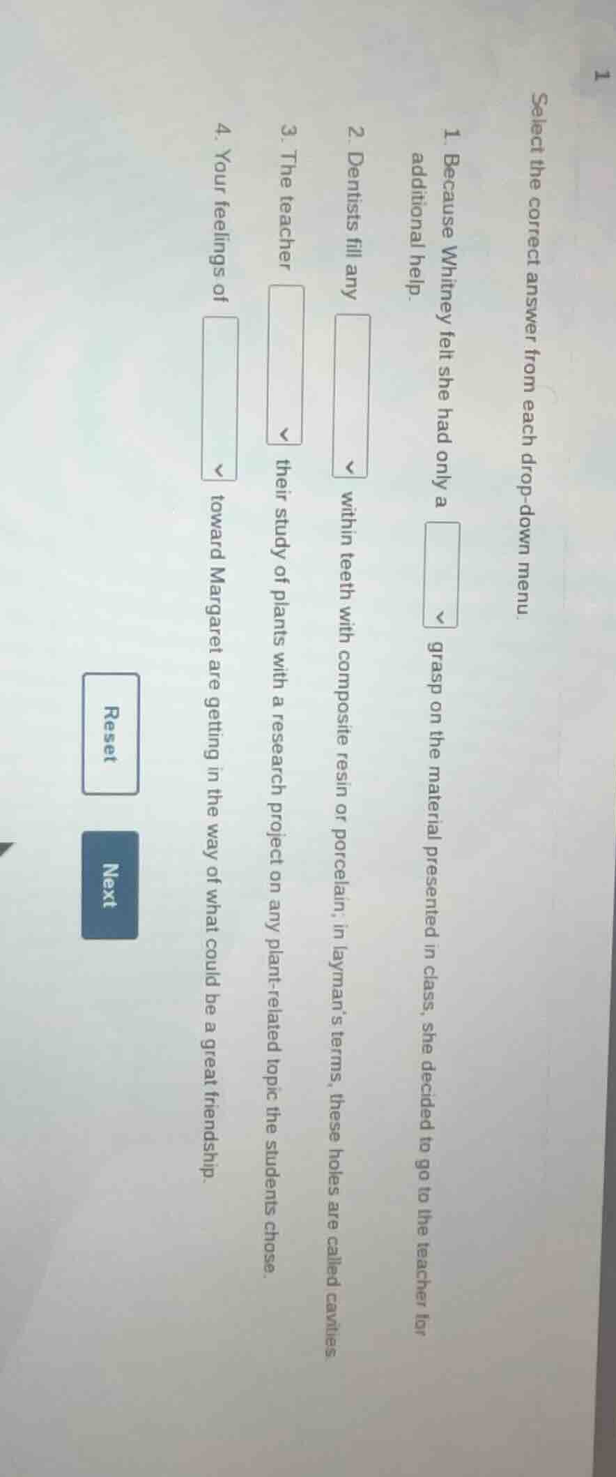 select the correct answer from each drop - down menu. 1. because whitne…