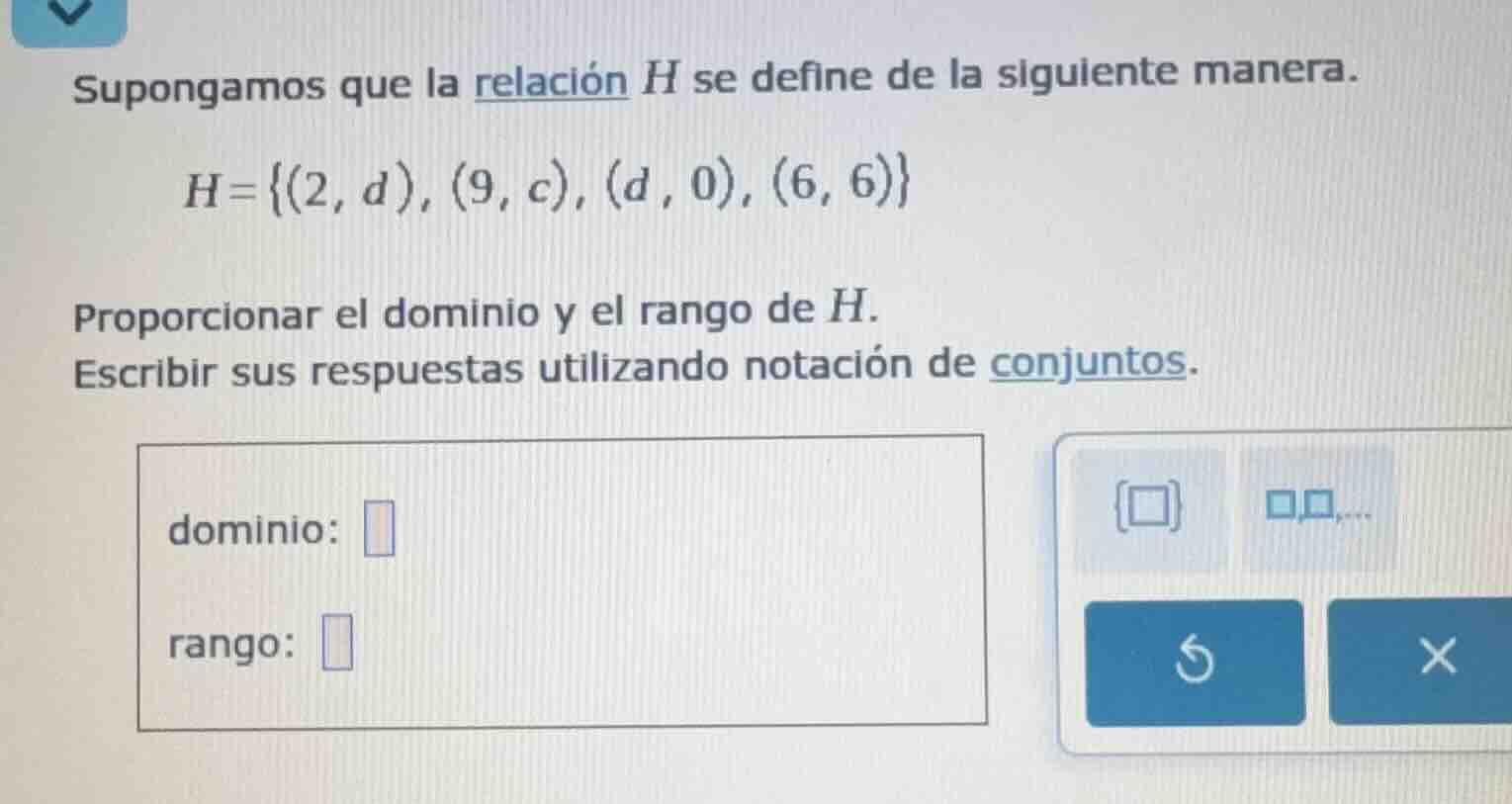 supongamos que la relación h se define de la siguiente manera. h = {(2,…