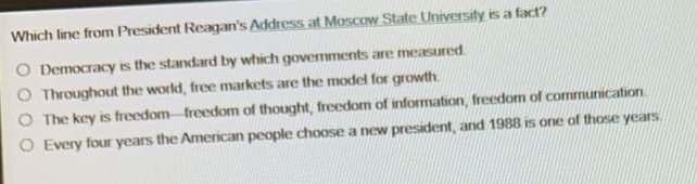 which line from president reagans address at moscow state university is…