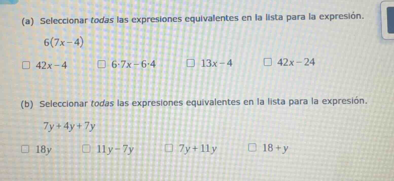 (a) seleccionar todas las expresiones equivalentes en la lista para la …