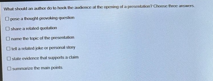 what should an author do to hook the audience at the opening of a prese…