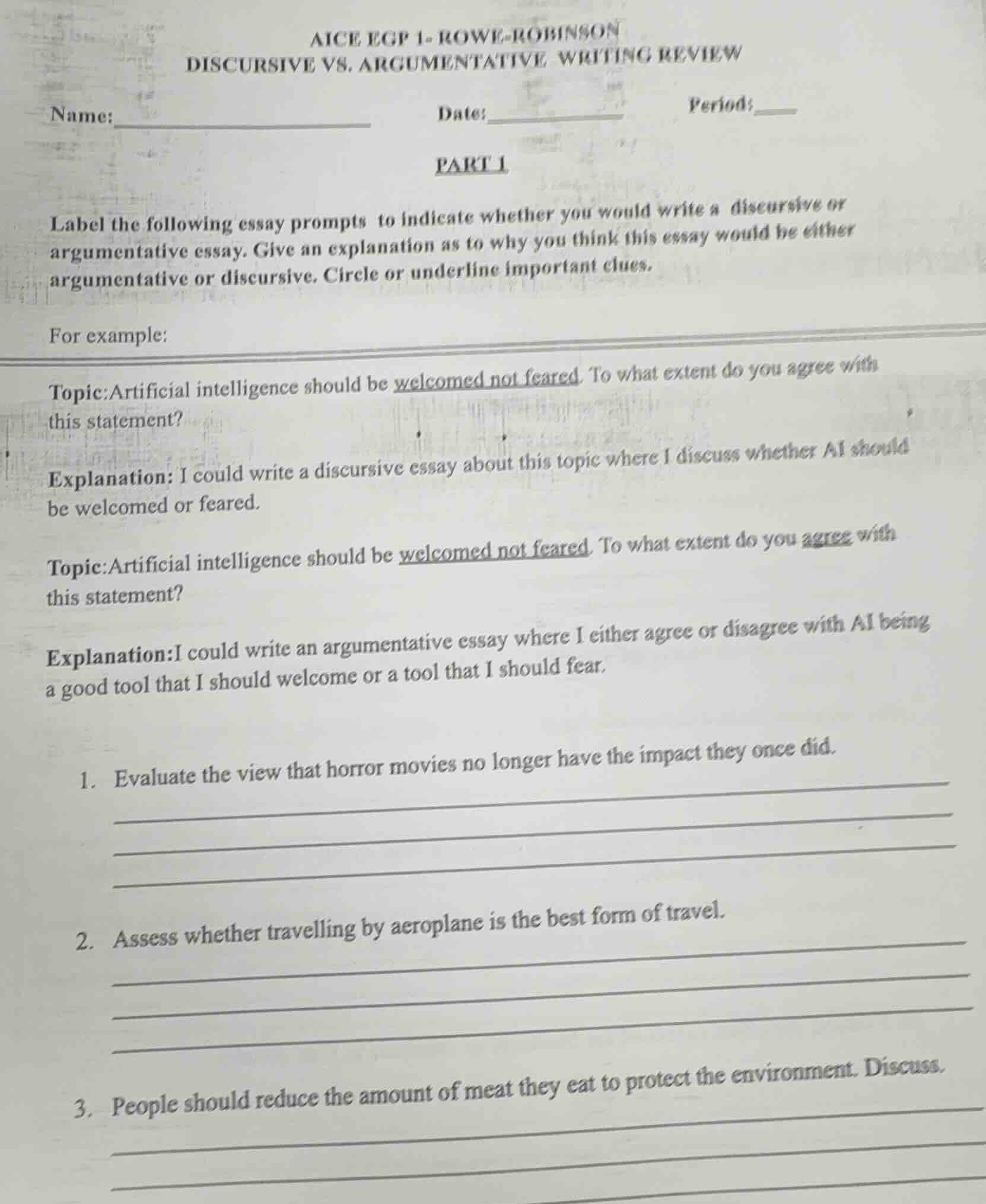 aice egp 1- rowe-robinson discursive vs. argumentative writing review n…
