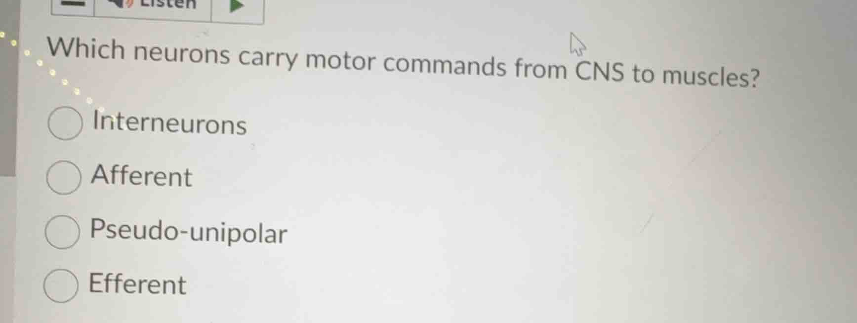 which neurons carry motor commands from cns to muscles? interneurons af…