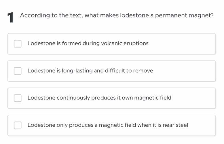 according to the text, what makes lodestone a permanent magnet? lodesto…