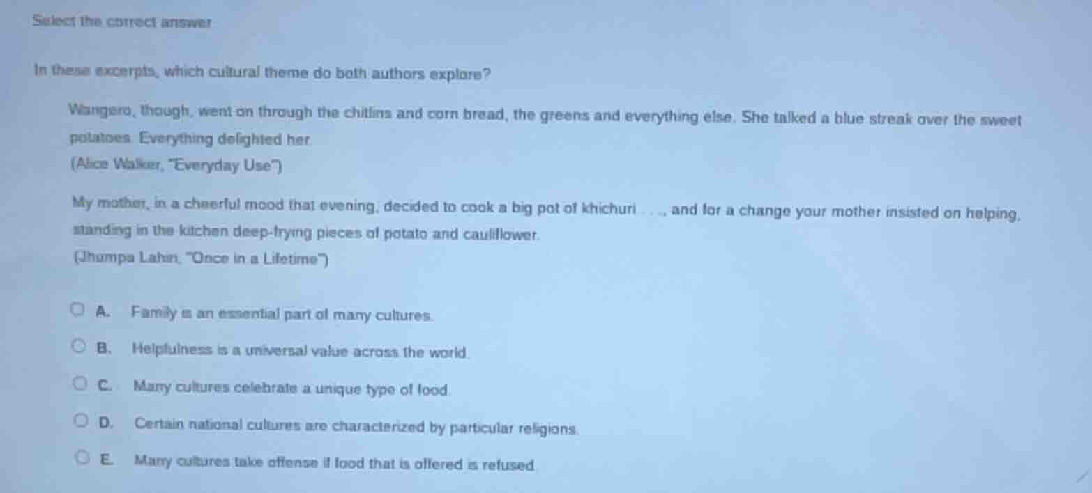select the correct answer in these excerpts, which cultural theme do bo…