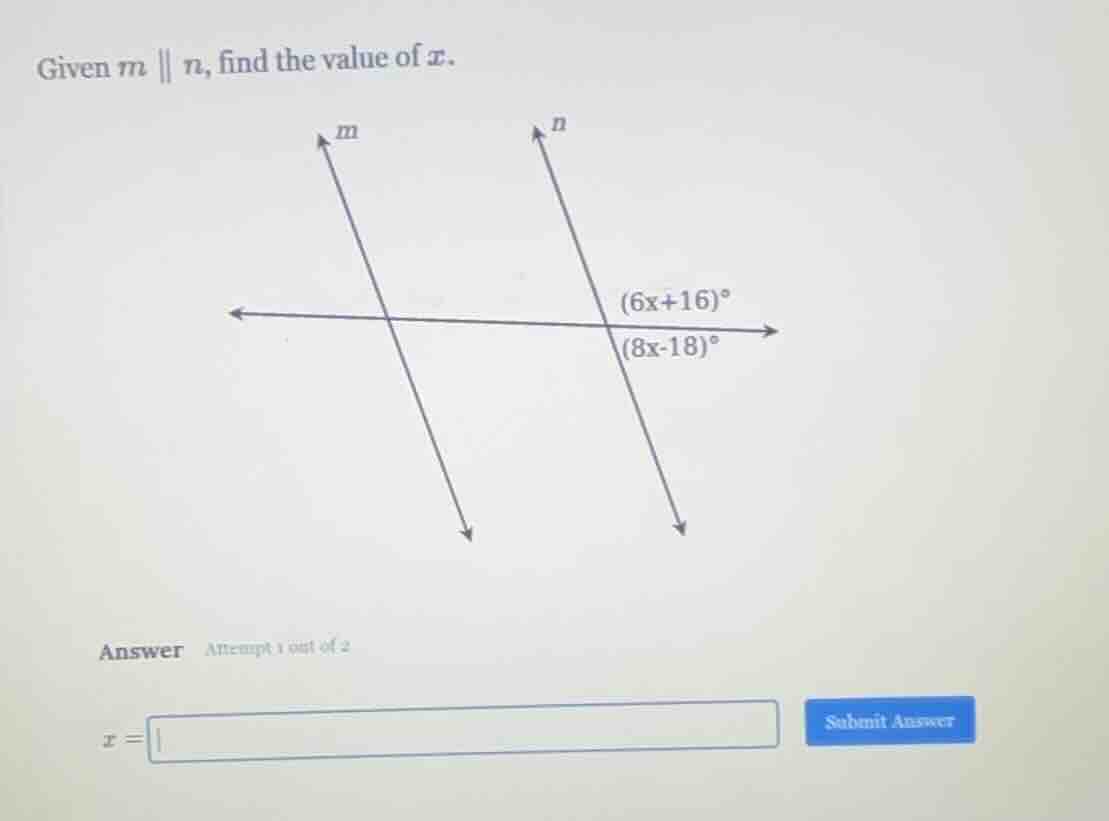given ( m parallel n ), find the value of ( x ). answer attempt 1 out o…