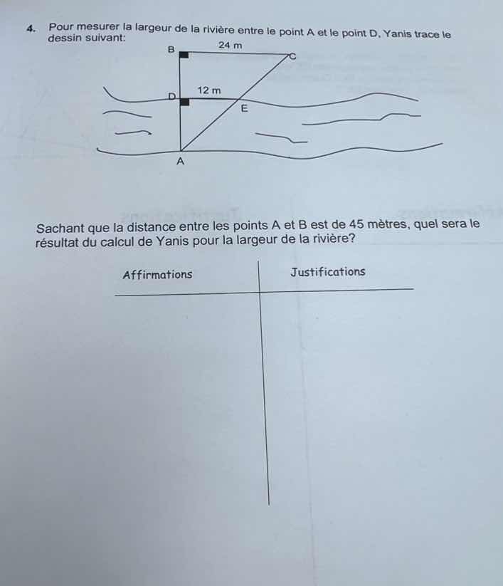 4. pour mesurer la largeur de la rivière entre le point a et le point d…