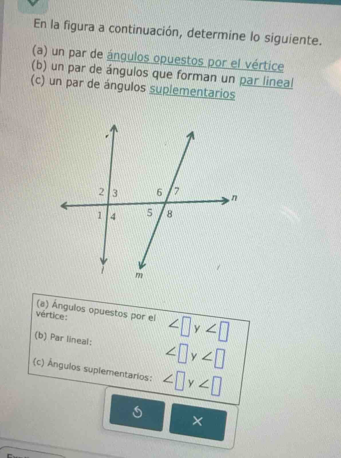 en la figura a continuación, determine lo siguiente. (a) un par de ángu…