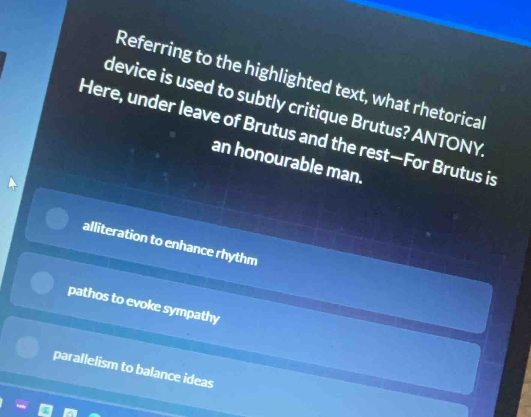 referring to the highlighted text, what rhetorical device is used to su…