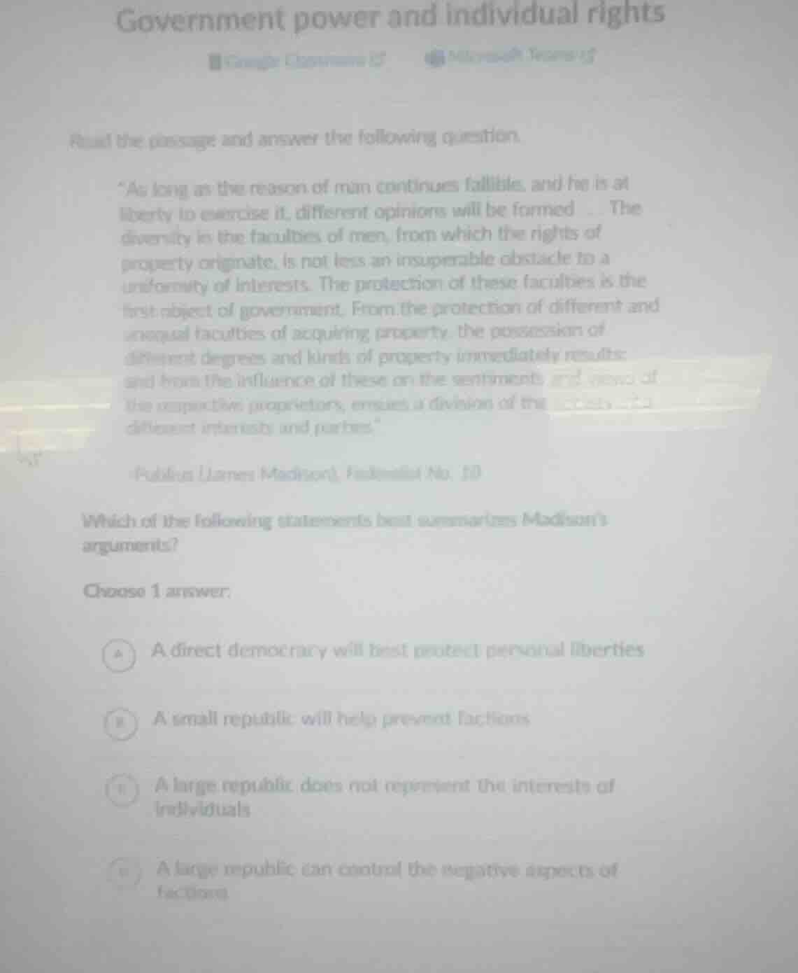 government power and individual rights read the passage and answer the …