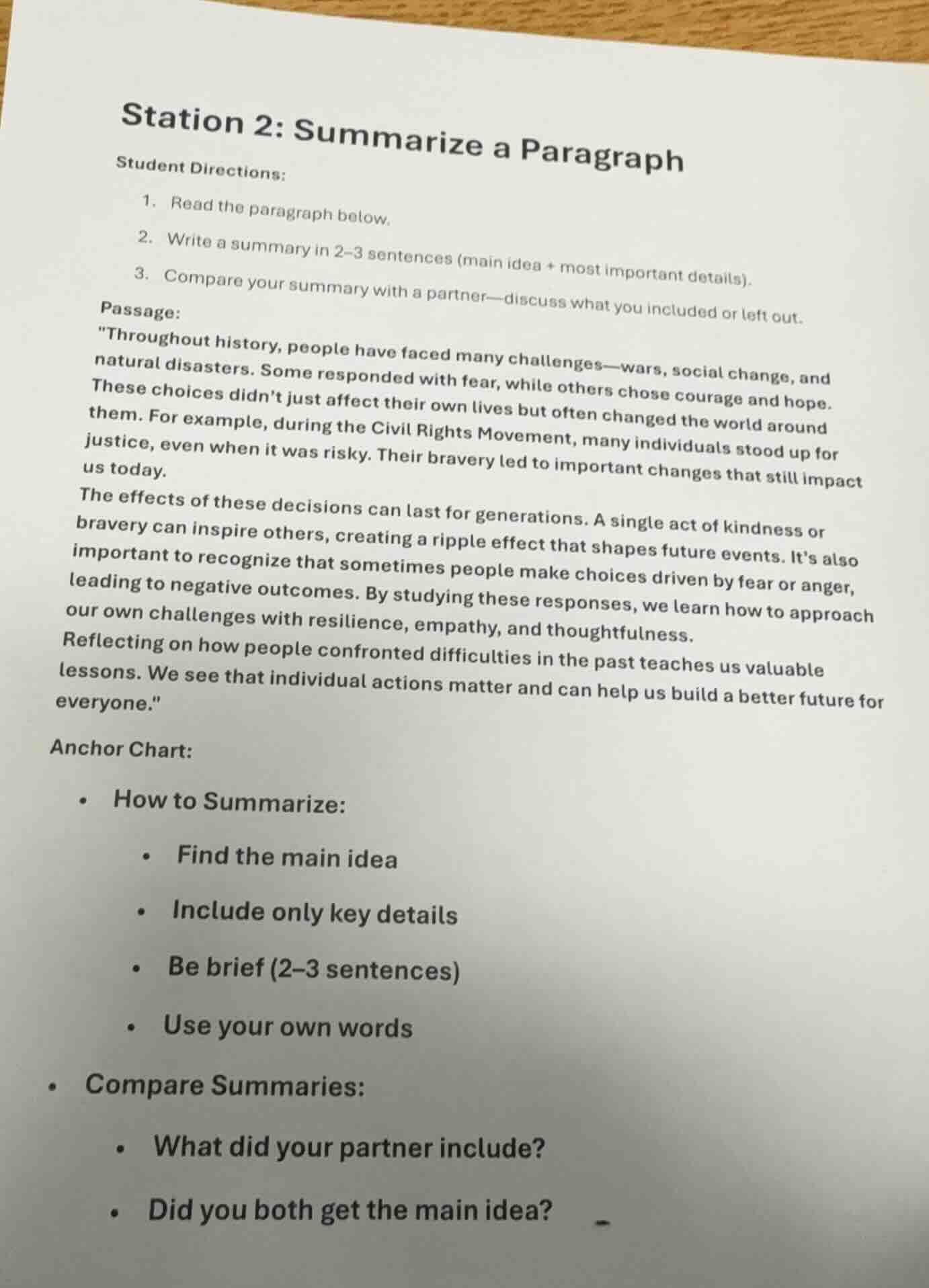 station 2: summarize a paragraph student directions: 1. read the paragr…