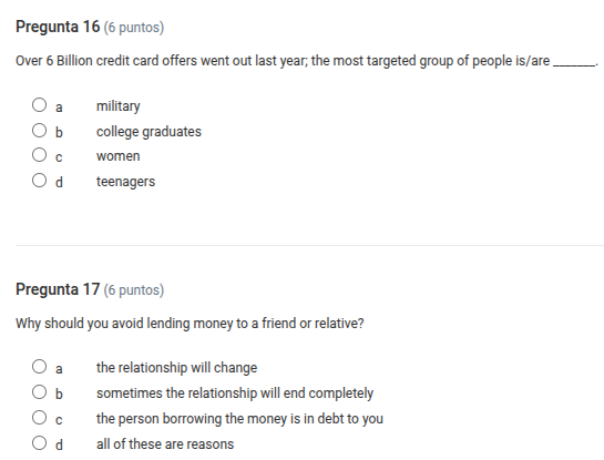 pregunta 16 (6 puntos) over 6 billion credit card offers went out last …