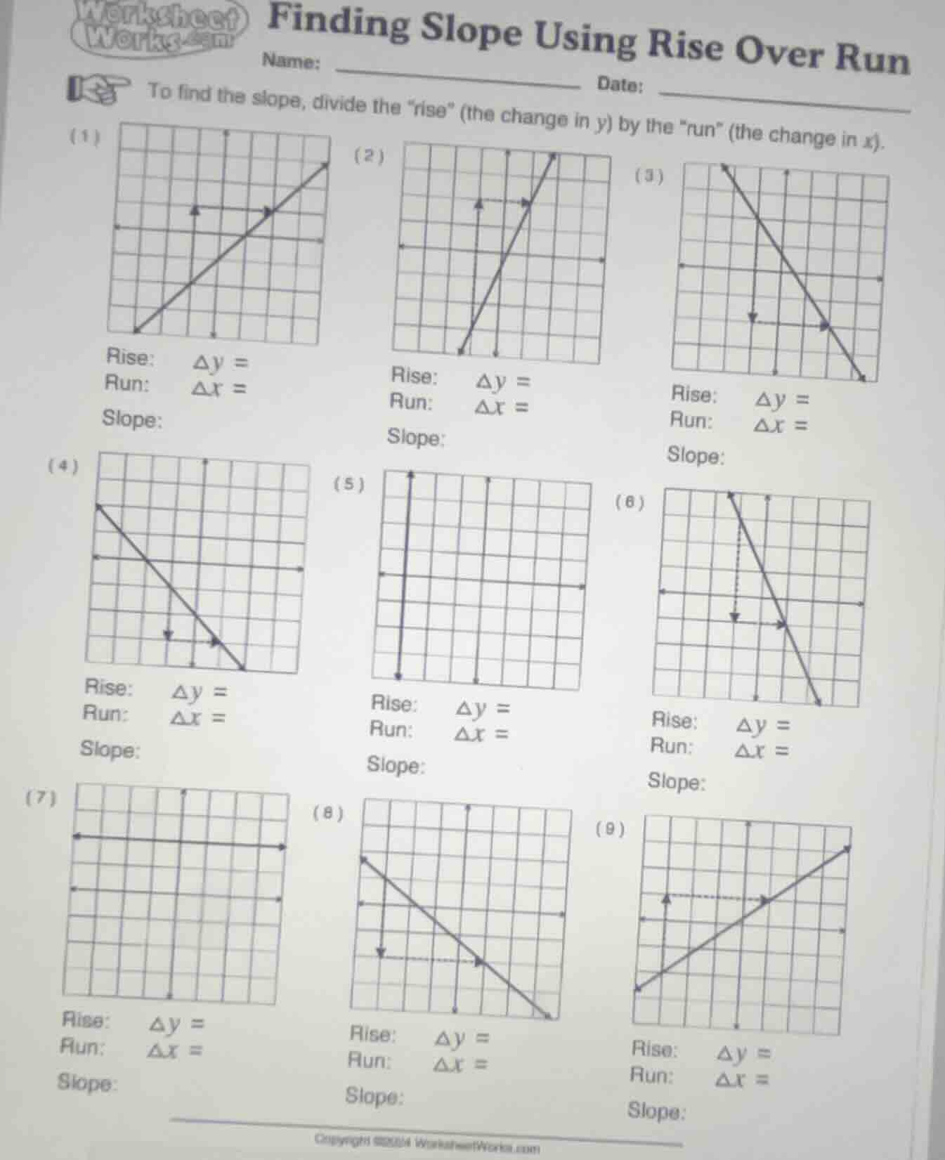 finding slope using rise over run name: date: to find the slope, divide…