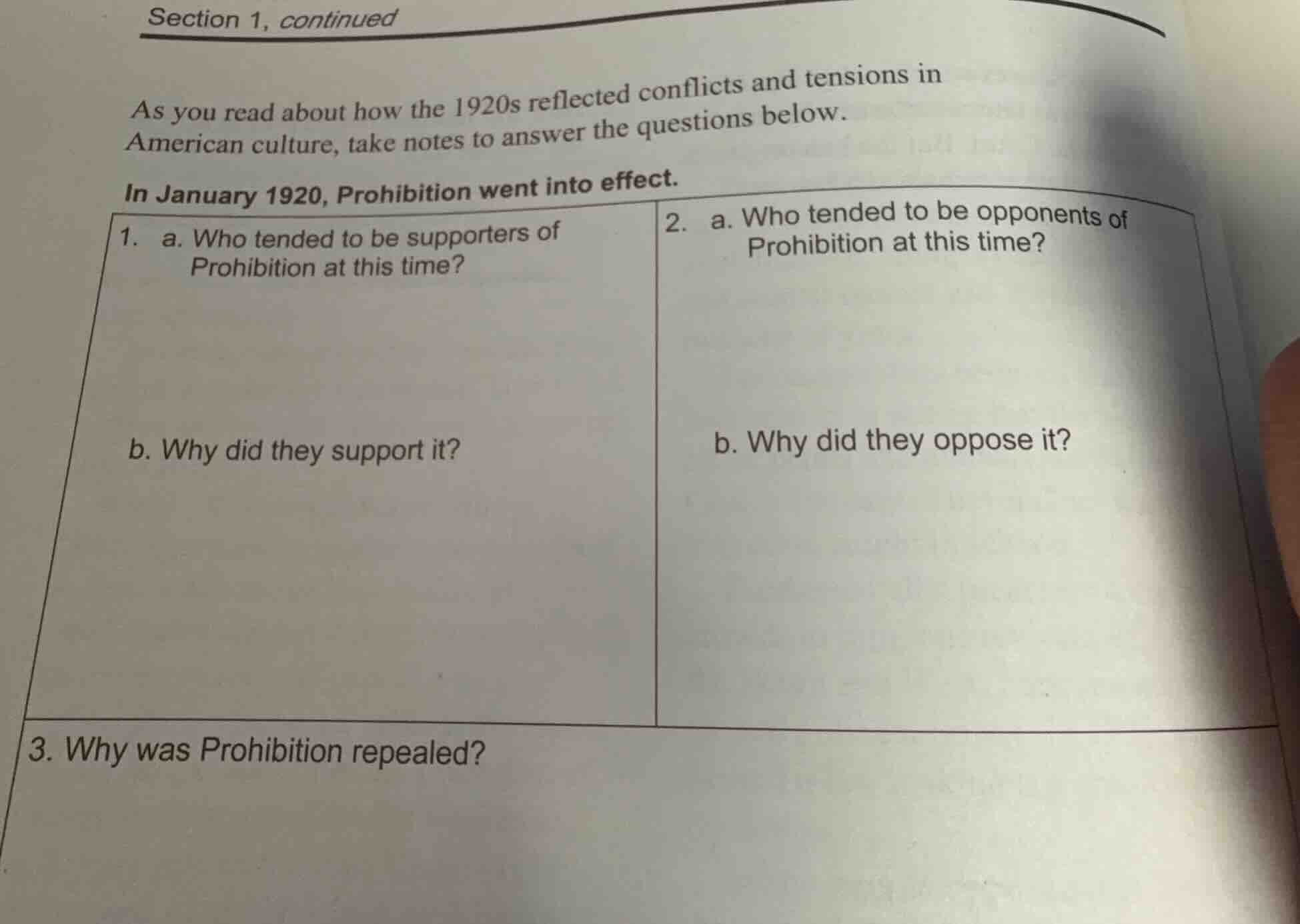 section 1, continued as you read about how the 1920s reflected conflict…