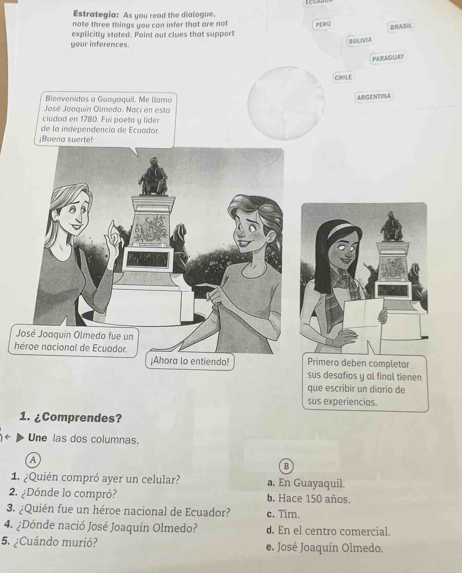 estrategia: as you read the dialogue, note three things you can infer t…