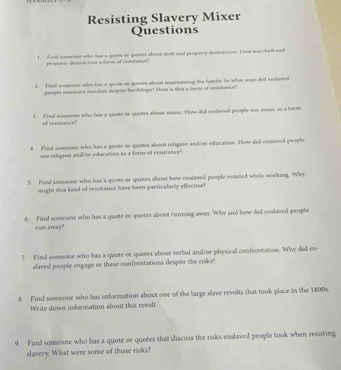 resisting slavery mixer questions 1 find someone who has a quote or quo…