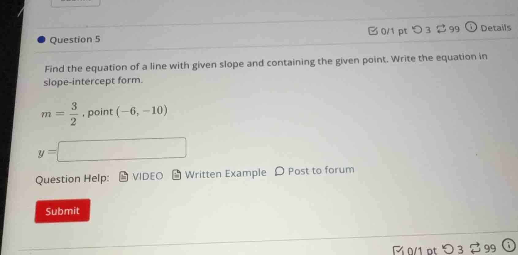 question 5 find the equation of a line with given slope and containing …