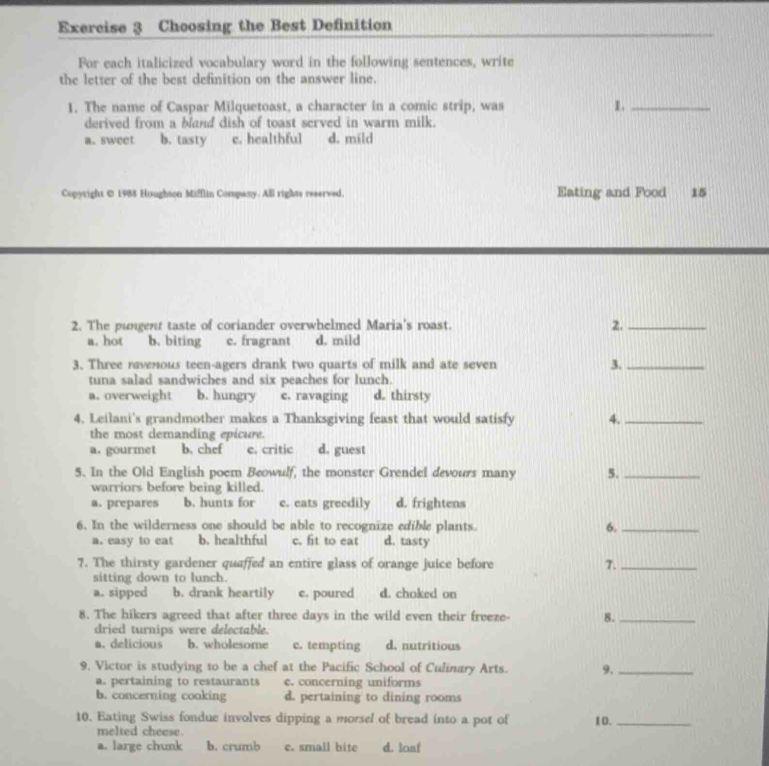 exercise 3 choosing the best definition for each italicized vocabulary …