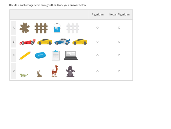 decide if each image set is an algorithm. mark your answer below. algor…