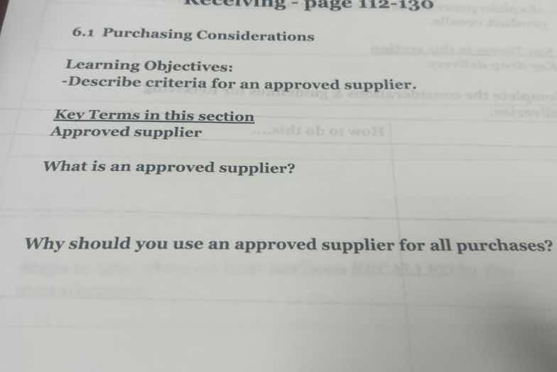 receiving - page 112-130 6.1 purchasing considerations learning objecti…