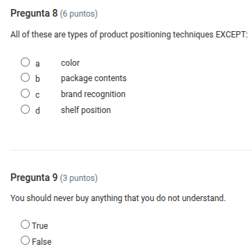 pregunta 8 (6 puntos) all of these are types of product positioning tec…